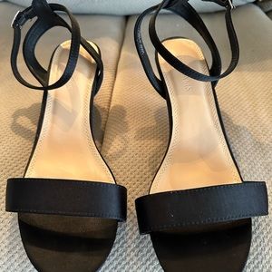 Brand New black satin 2” Ankle Strap Heels.
